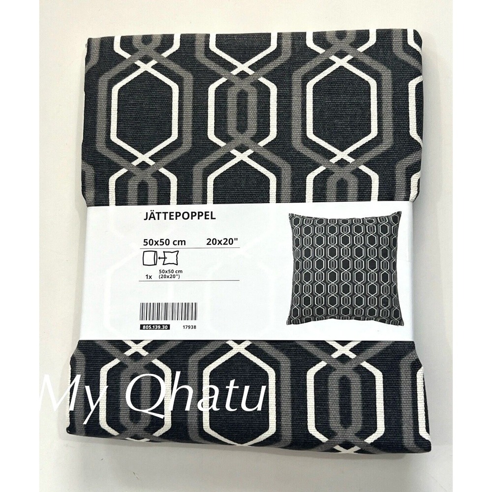 IKEA JATTEPOPPEL Cushion Cover Dark Gray/White Geometric 805.139.30